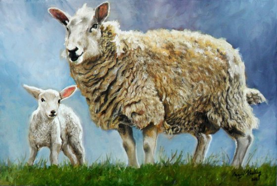 A Lamb with its Mother Sheep