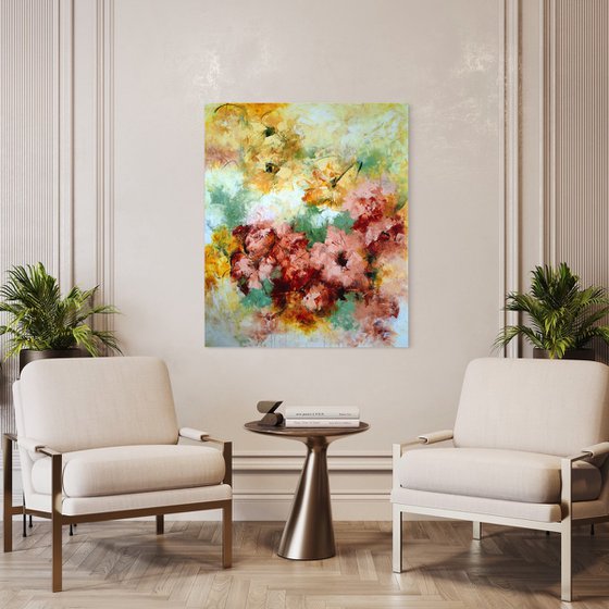 "Enchanted Blooms" from "Colours of Summer" collection, XXL abstract flower painting