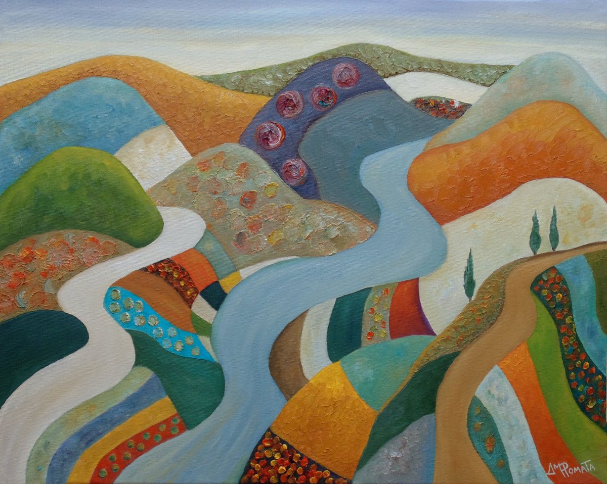 Impressionistic Landscape Oil Painting By Angeles M. Pomata, 16 X 13, Live And Learn, Original Artwork