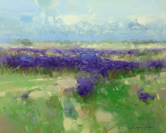 Field of Lavenders, Original oil painting, Handmade artwork, One of a kind