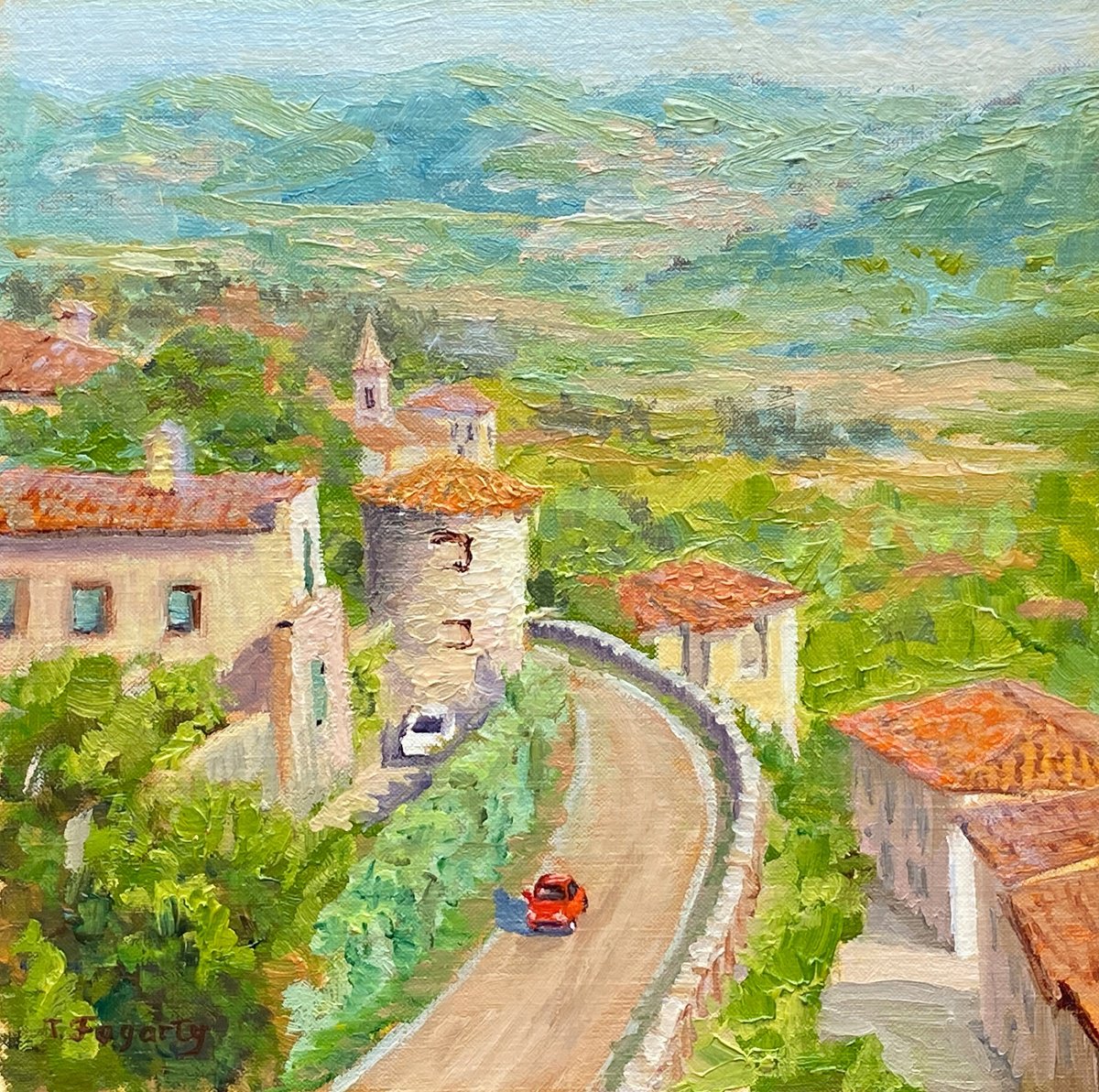 Impressionistic Cityscapes Oil Painting By Tatyana Fogarty, 8 X 8", Cortona Impressions, Original Artwork