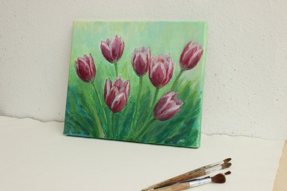 Tulips II. 2019, acrylic on canvas, 25 x 30 cm