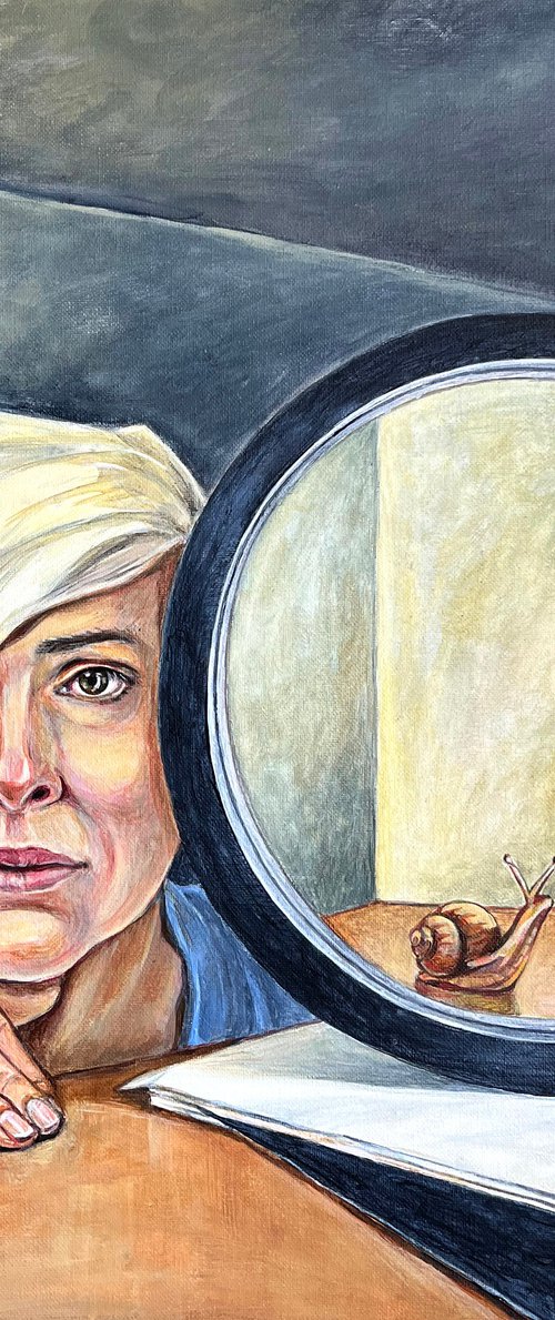 Self-portrait with a mirror by Lu Sakhno