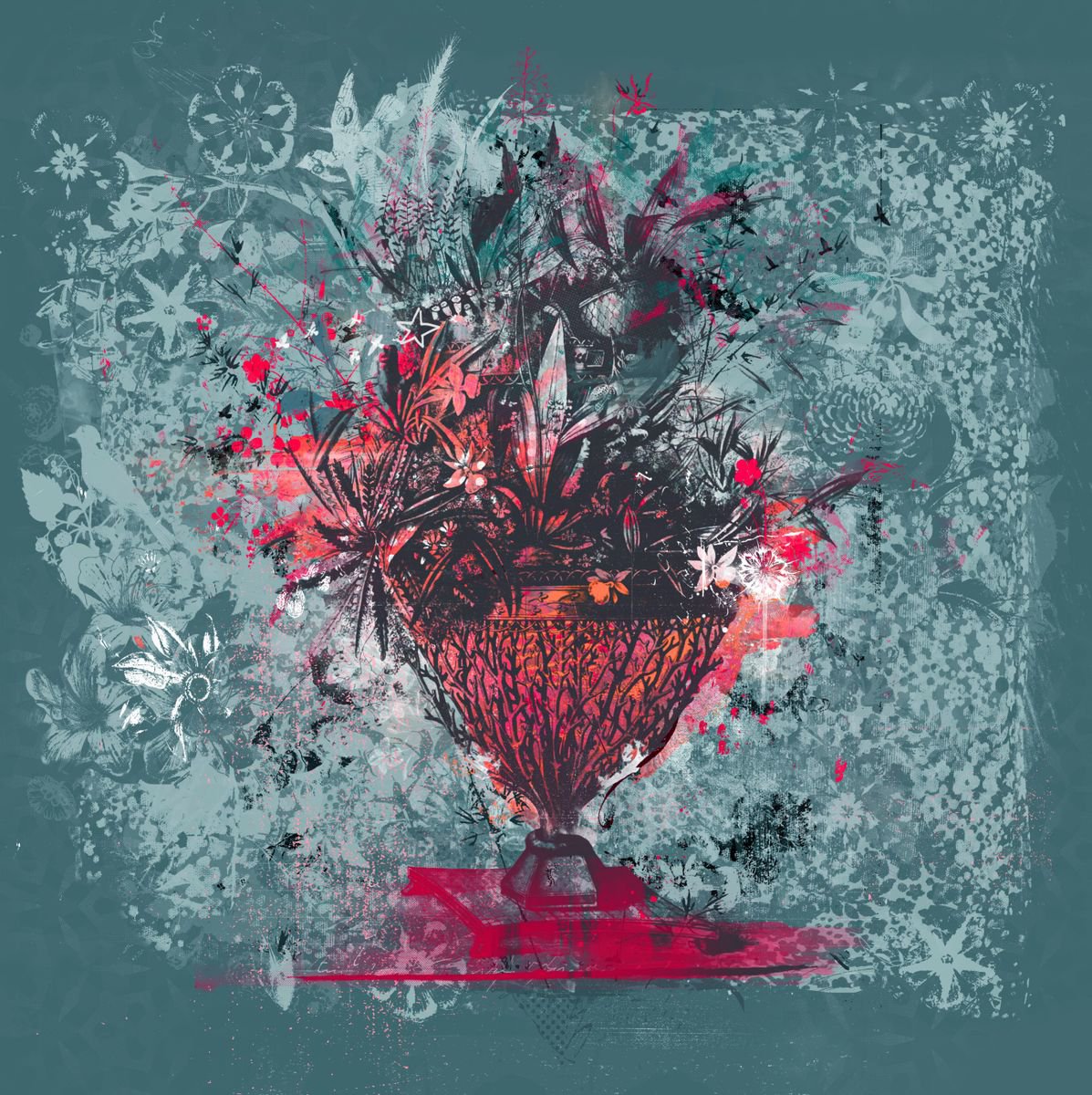 Botanical Painting By Teis Albers, 39 X 39", Bouquet Iv, Original Artwork