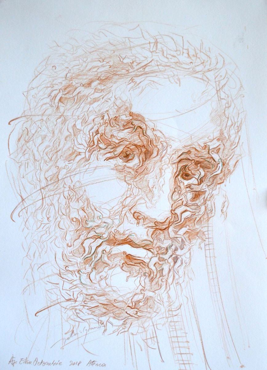 Surrealistic Portrait Pastel Drawing By Grama Gabriel, 8 X 11, Directions 2, Original Artwork