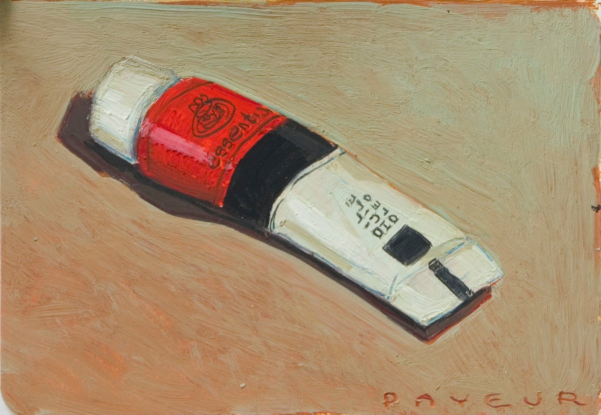 Impressionistic Still Life Oil Painting By Olivier Payeur, 5 X 4", Red Tube, Original Artwork