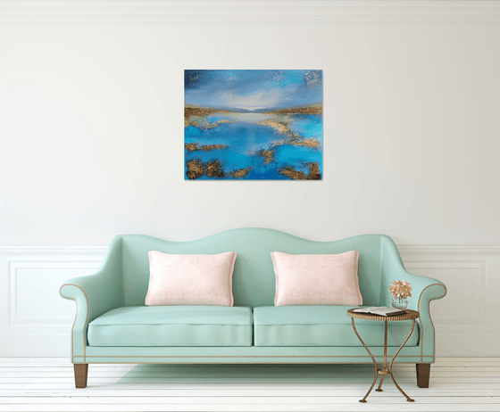 A XL large beautiful modern semi-abstract  seascape painting "Peace"