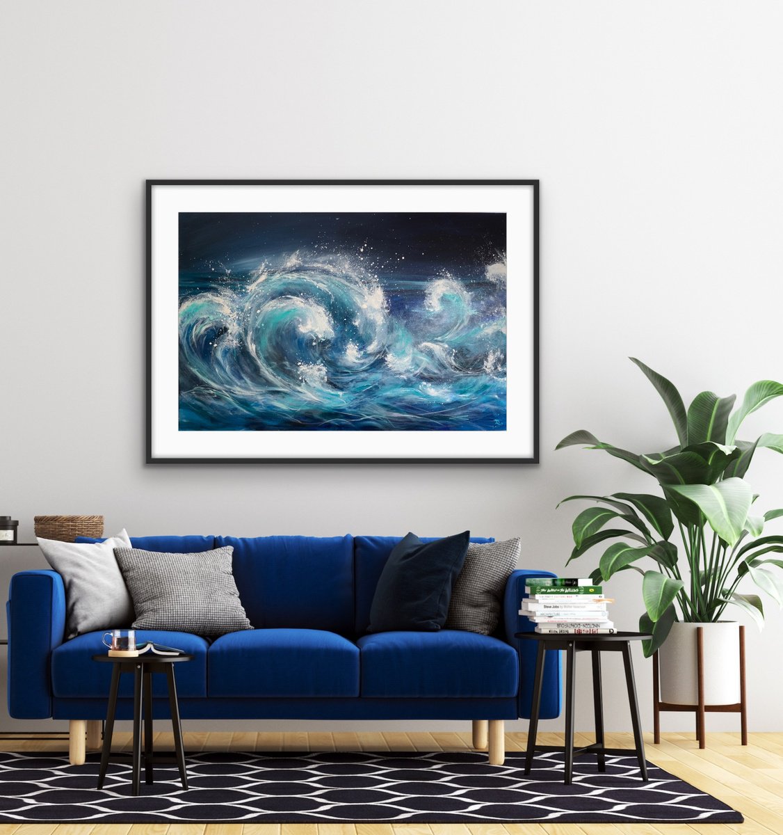 Expressive Landscape Acrylic Painting By Jan Rogers, 36 X 24, Borth Blues, Original Artwork