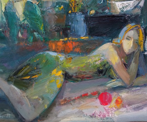 Sleeping (50x60cm, oil/canvas, abstract portrait)