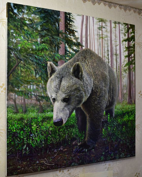 SALE - "Bear" 100 X 100 cm Ready to Hang. (Video on "Me at work")