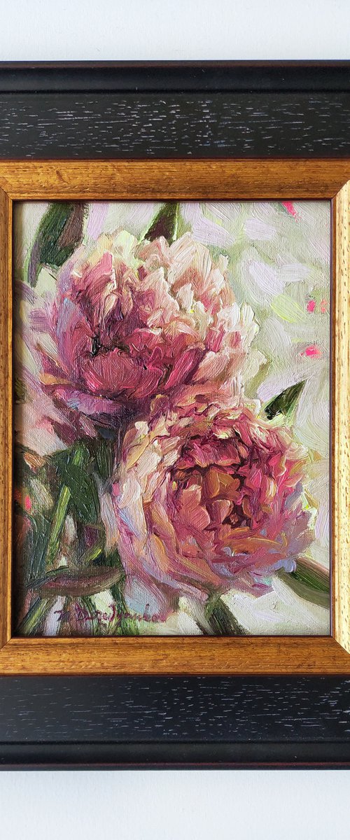 Pink purple peonies by Nataly Derevyanko