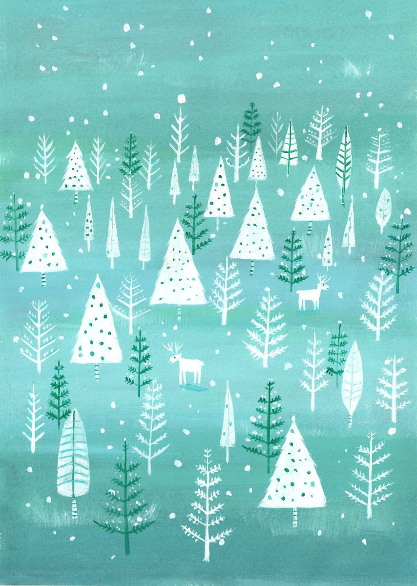 Scandi Tundra -winter painting Christmas art by Mary Stubberfield