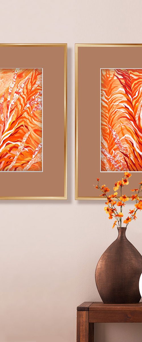 Set of 2 «Golden Grasses» by Mariia Raskin