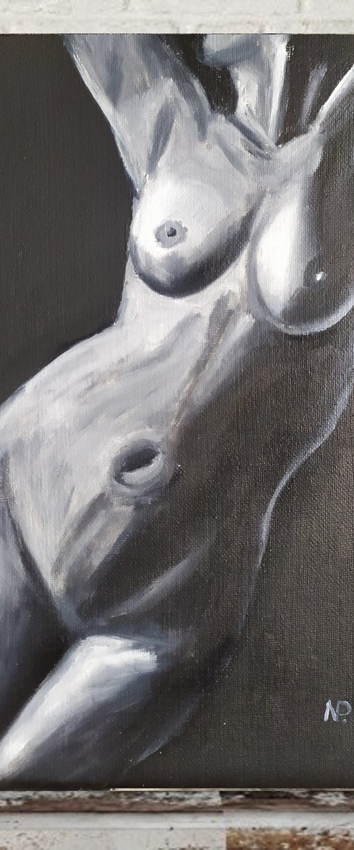 Miss you, original nude erotic girl oil painting, Gift, art for home by Nataliia Plakhotnyk