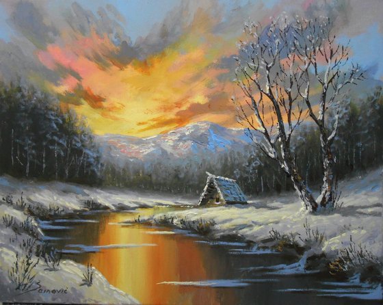 MAGIC OF THE WINTER, oil on canvas, winterscape, fine art
