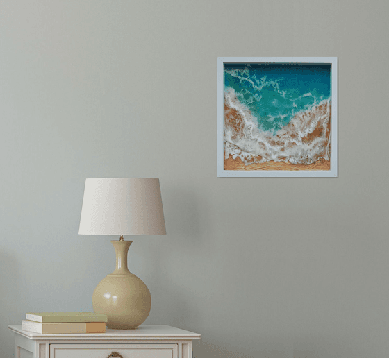 Meditation box with sea #1 - original seascape 3d artwork, framed, ready to hang