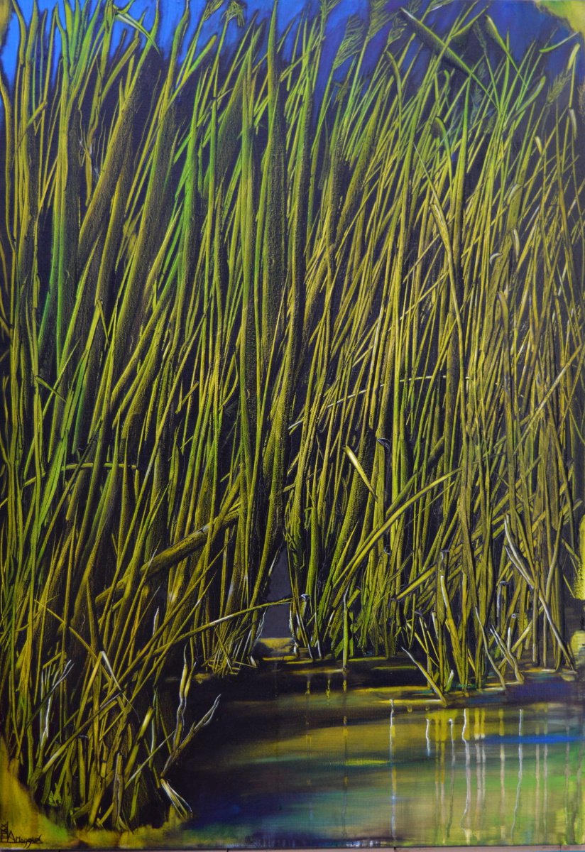 Impressionistic Botanical Oil Painting By Antonio Maggio Carluccio, 28 X 39, River6, Original Artwork