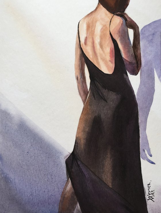 Woman in black dress. Portrait of a girl, female figure
