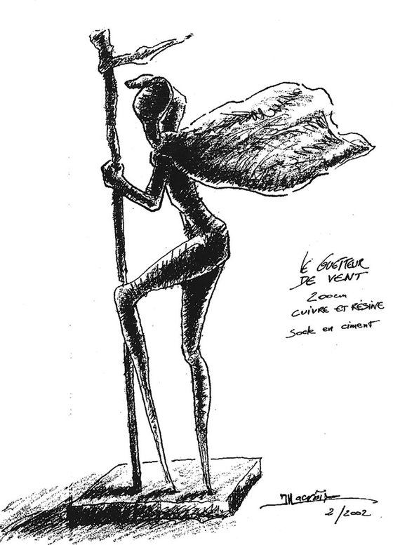 Le guetteur de vent, drawing of sculpture