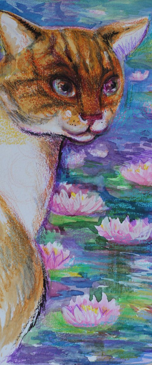 The Cat by the Water Lilies by Oxana Zaika