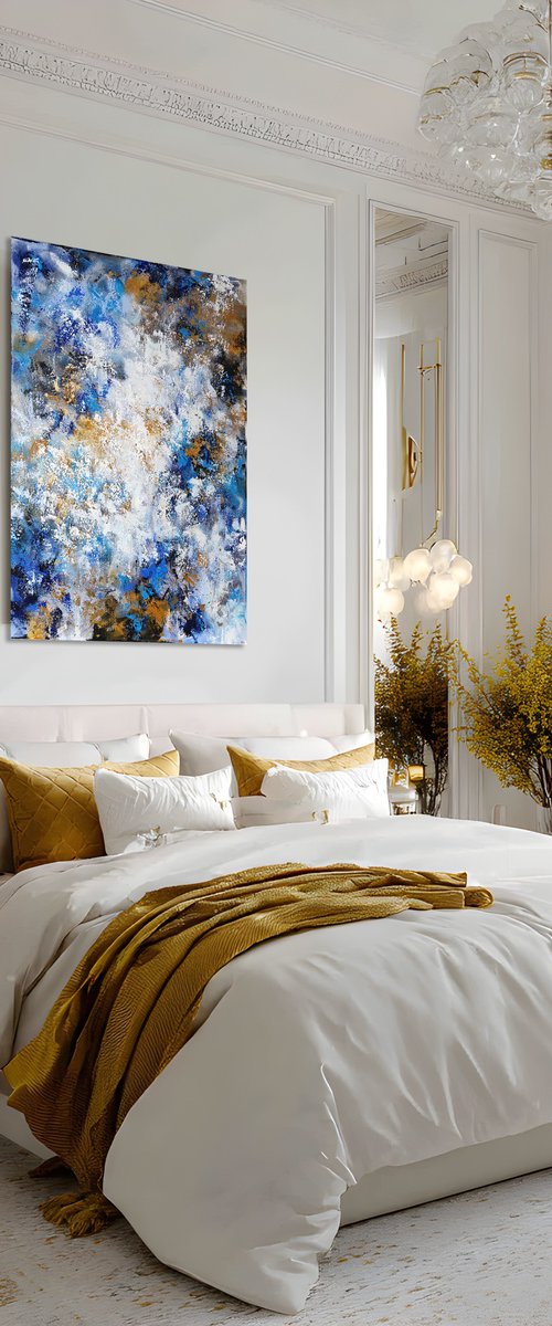 Blue abstraction with gold by Anna Aboskalova