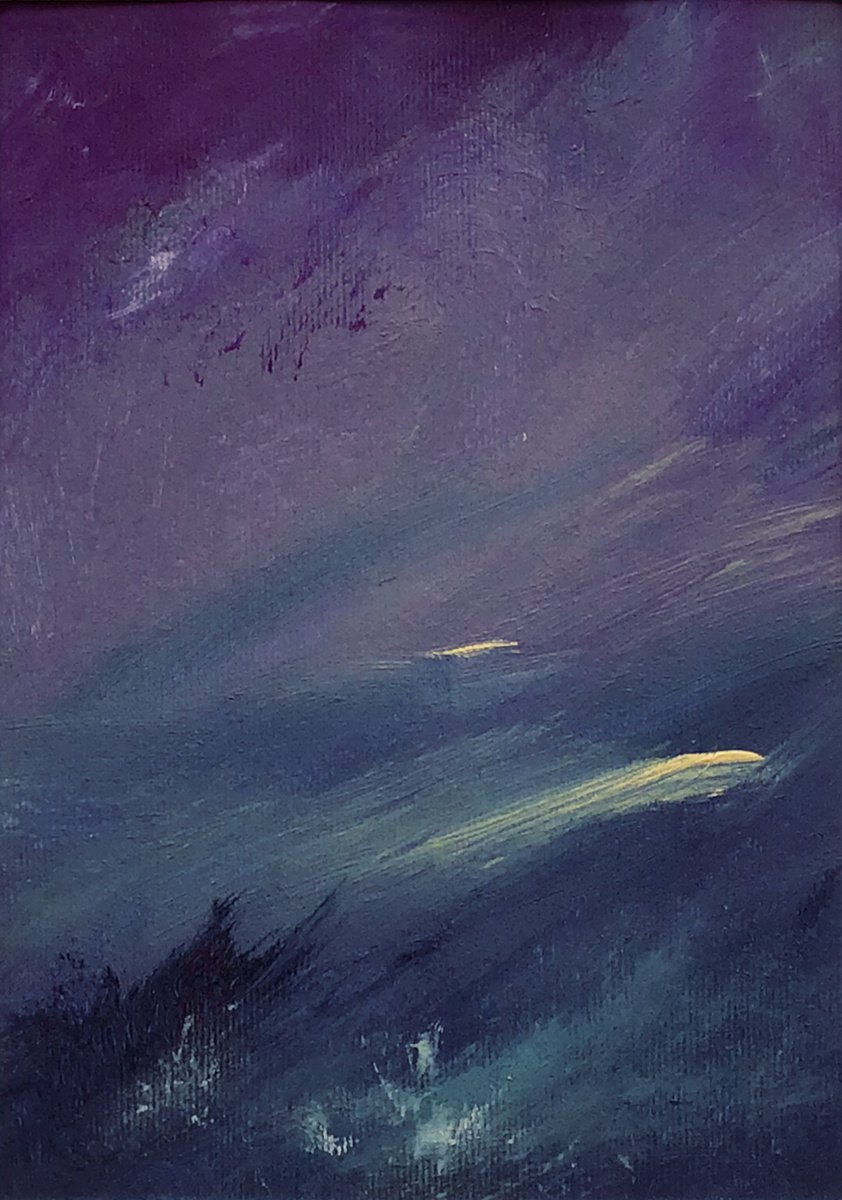 Blue Horizon III - Original mounted abstract blue, purple painting by Jon Joseph