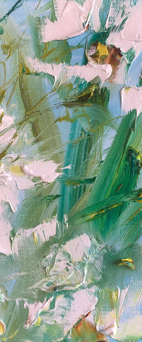 SUMMER PALETTE - Nature. Flowers. Strokes. Daffodils. Stems. Green. Delicate gamma. by Marina Skromova