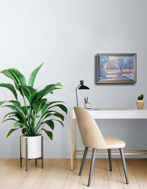 Winter dawn in the forest