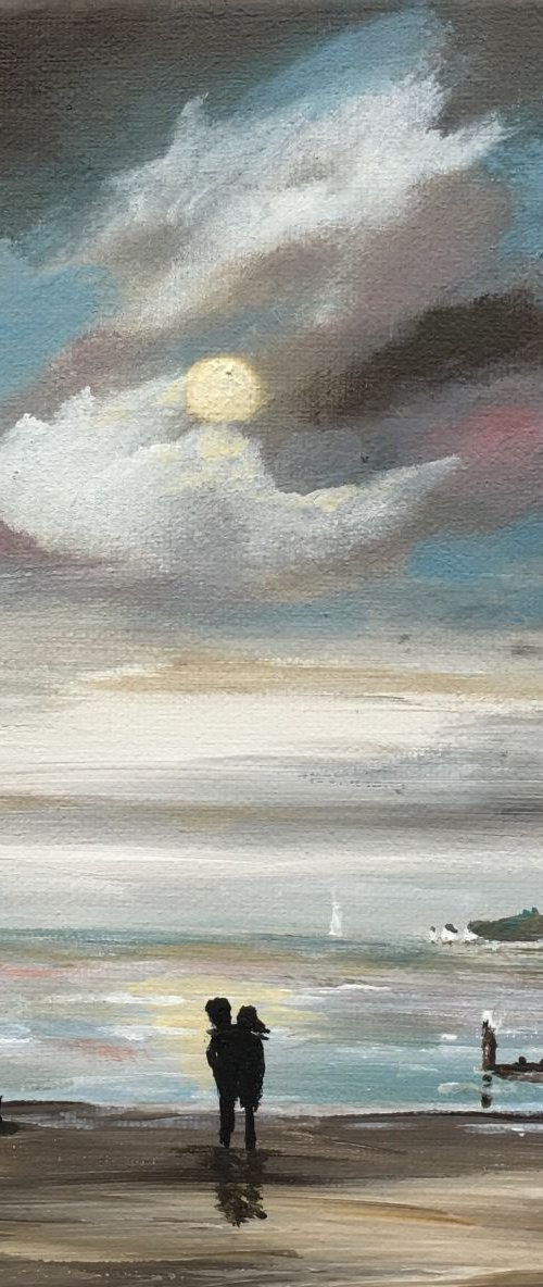 Moon over Bournemouth Beach by Marja Brown
