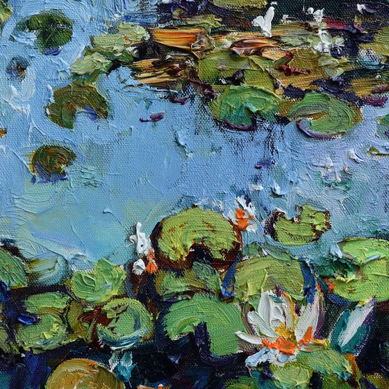 Water lilies Original Oil painting 80 x 80 cm FREE SHIPPING