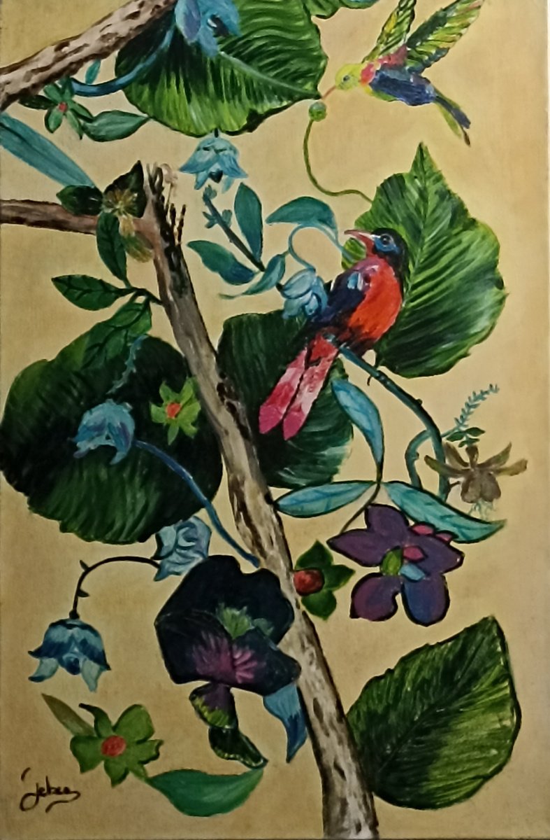 Impressionistic Animal Oil Painting By Isabelle Lucas, 11 X 16, Red Bird, Original Artwork