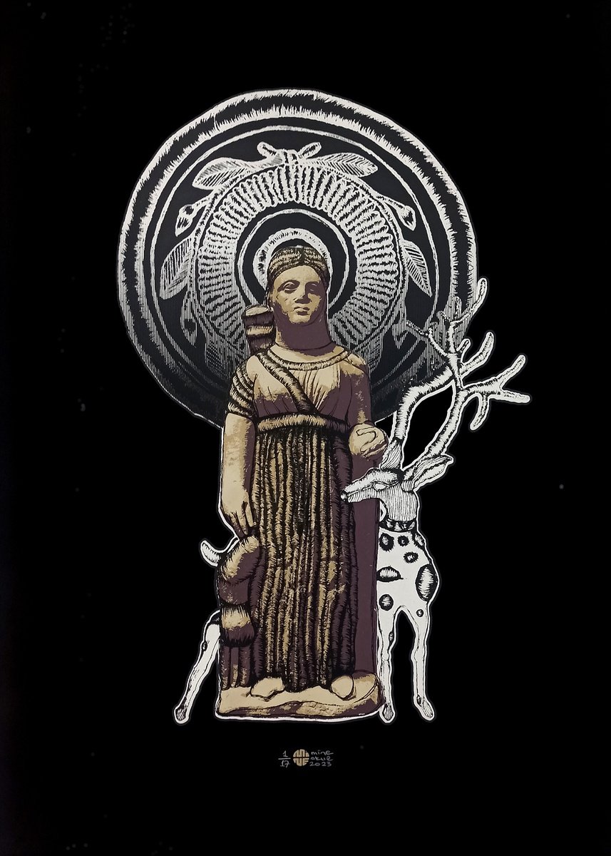 Illustrative Animal Screenprint By Mine Okur, 20 X 28", The Stag And Artemis, Original Artwork