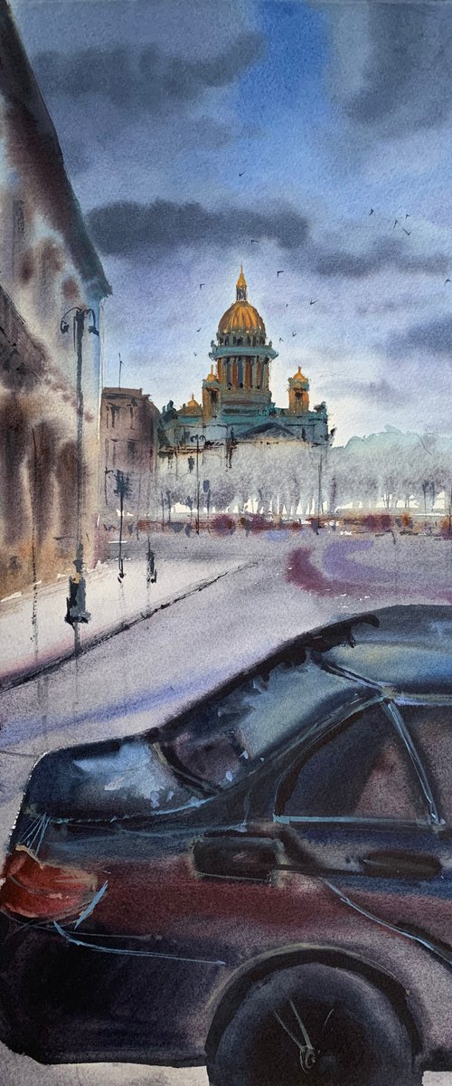 Black car near St. Isaac's Cathedral. St. Petersburg. by Evgenia Panova