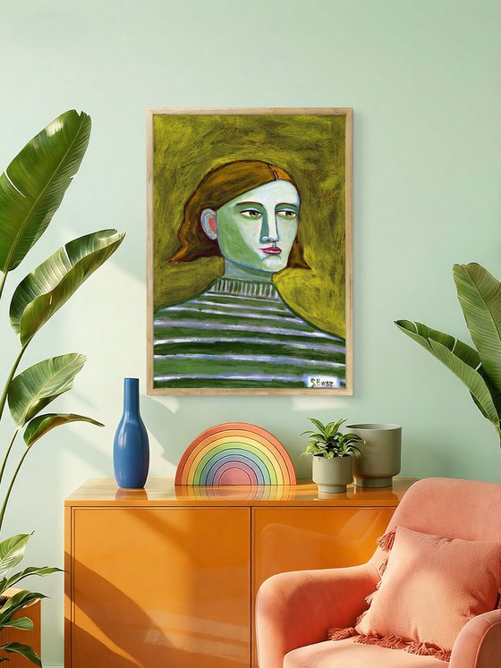 Lady with Striped Sweater