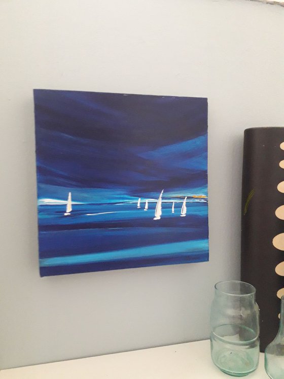 SOLD PRIVATELY; White sails on blue: Isle of Wight sea scape