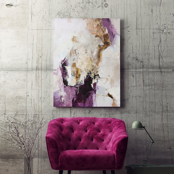 "Pink Flow 5" Abstract purple gold art