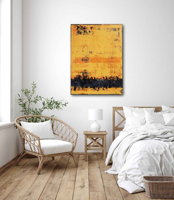 MIDSUMMER - 110 X 80 CMS - ABSTRACT ACRYLIC PAINTING TEXTURED * YELLOW * ANTHRACITE
