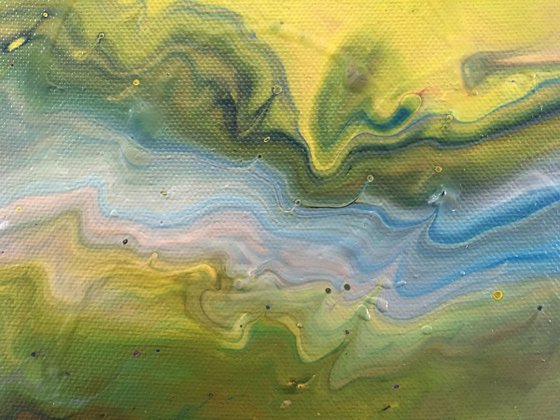 "A River Runs Through It" - Original Small Abstract PMS Fluid Acrylic Painting - 12 x 9 inches