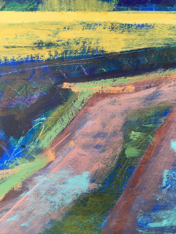 Curve.  Colourful landscape original painting.