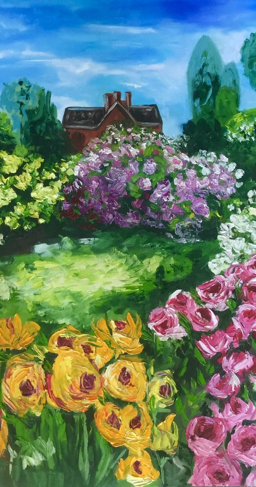 English Garden, roses, countryside, village by Olga Koval