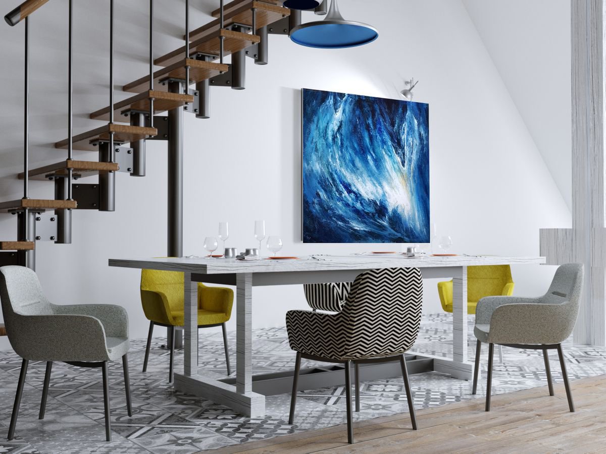 Abstract Landscape Acrylic Painting By Ivan Grozdanovski, 32 X 32, Cave Of The Frozen Stars, Original Artwork