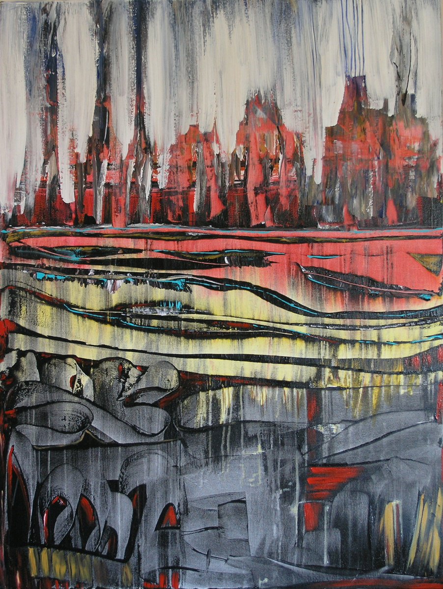 Organic Abstract Acrylic Painting By Loretta Kaltenhauser, 36 X 48", The Sentinels, Original Artwork