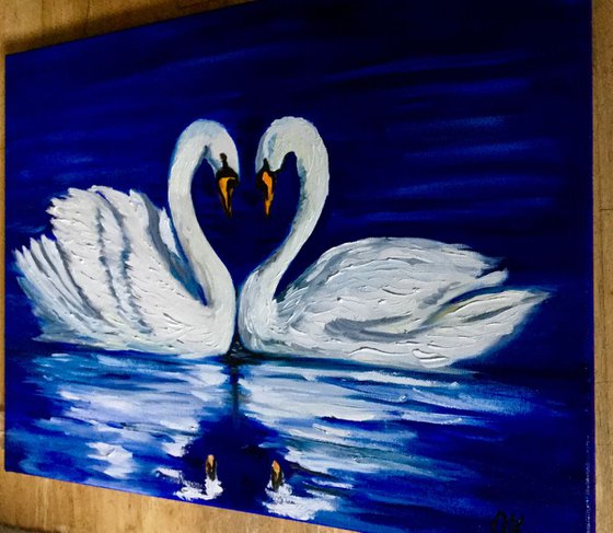 Swans . Together forever . Happy swans . Wedding present.  Gift idea.