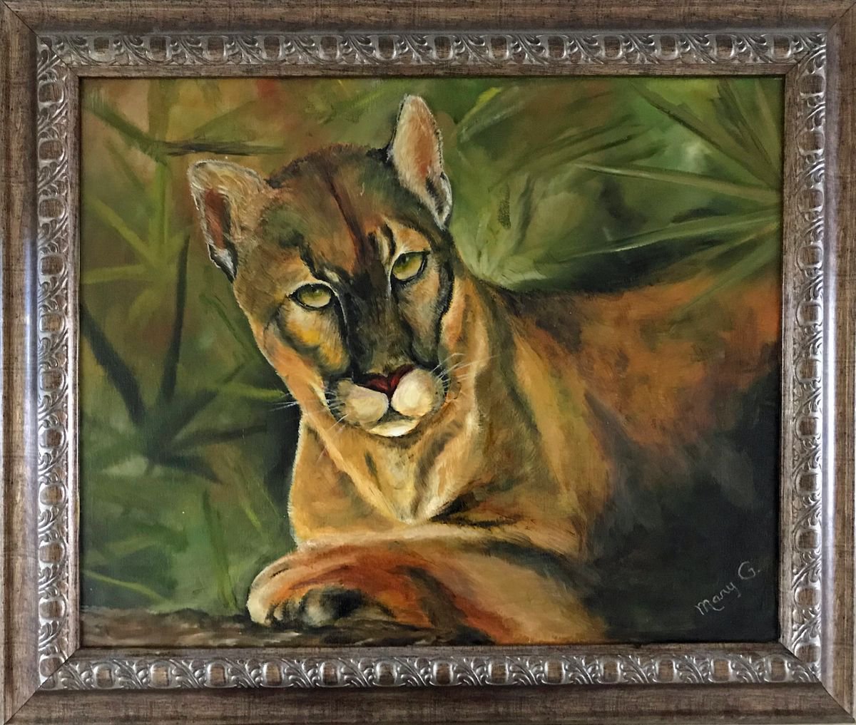 Puma Original Oil Painting on a canvas Fully Framed 16x 20 by Mary Gullette