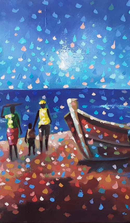 Coastal Rhythm, Vibrant African beach by Alex Mensah