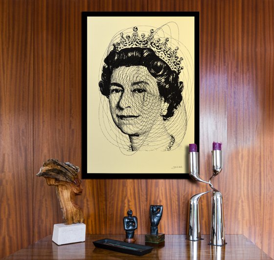 Queen Elizabeth II Vibrations 1 - Mixed Media Painting Art on Aqua Fine Art Paper