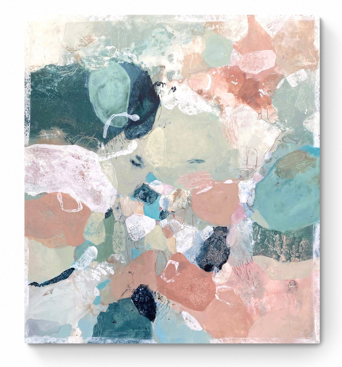 Abstract Painting By Cristina Dalla Valentina, 35 X 39, Seaside Morning 1, Original Artwork