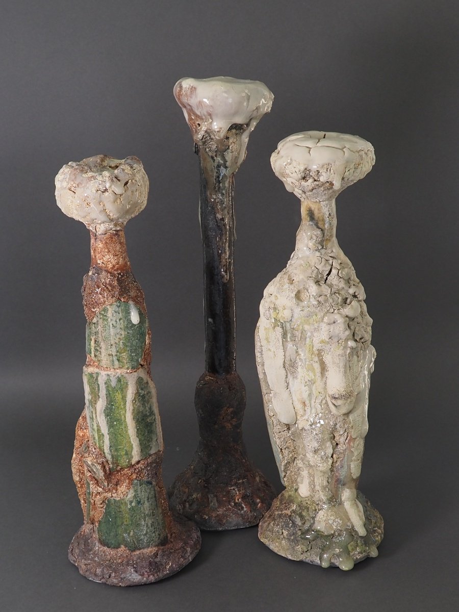 Expressive Abstract Clay Sculpture By Linda Cares, 15 X 19", Three Kings, Original Artwork