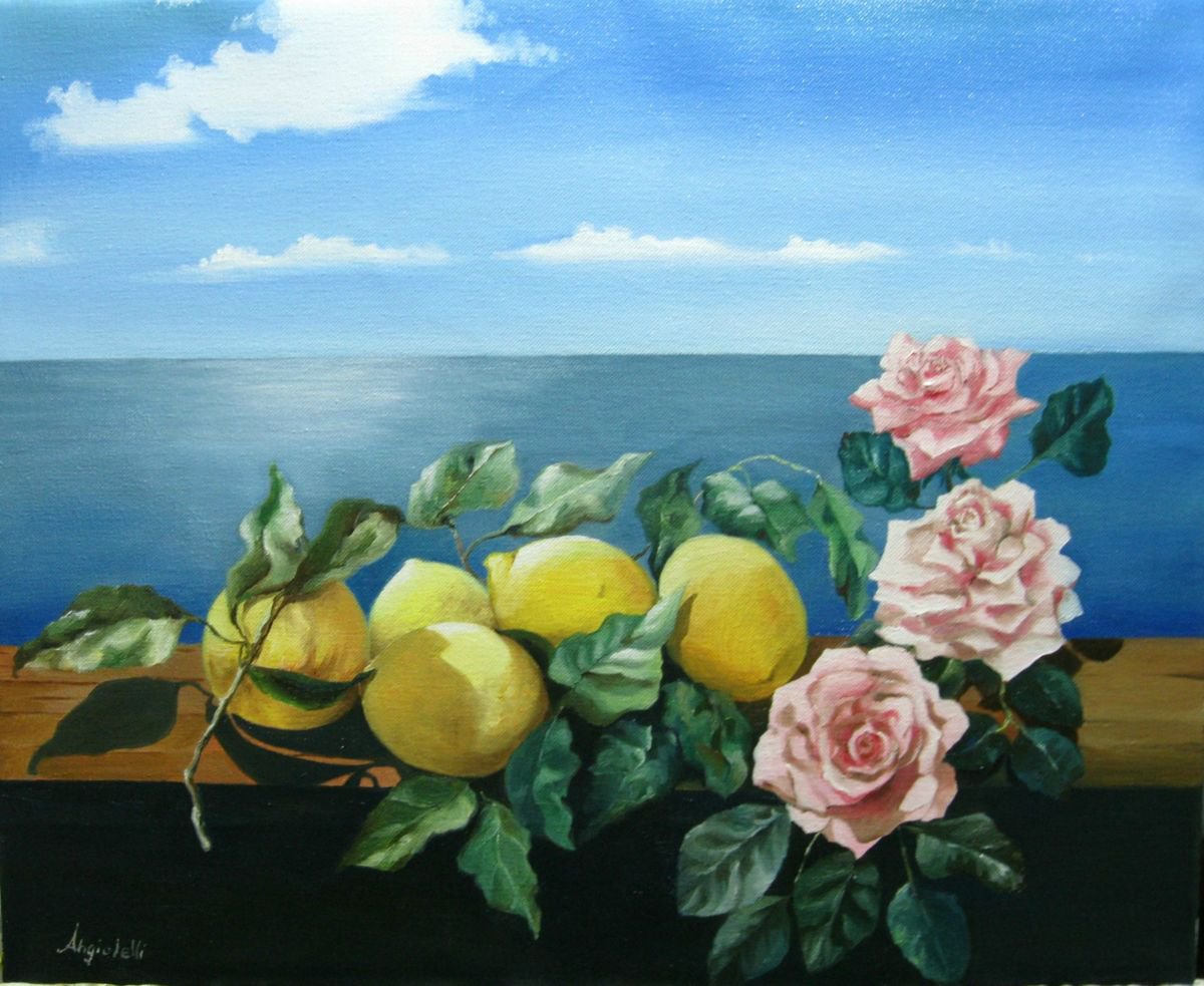 Photorealistic Landscape Oil Painting By Anna Rita Angiolelli, 24 X 18, Limoni Di Sorrento, Original Artwork