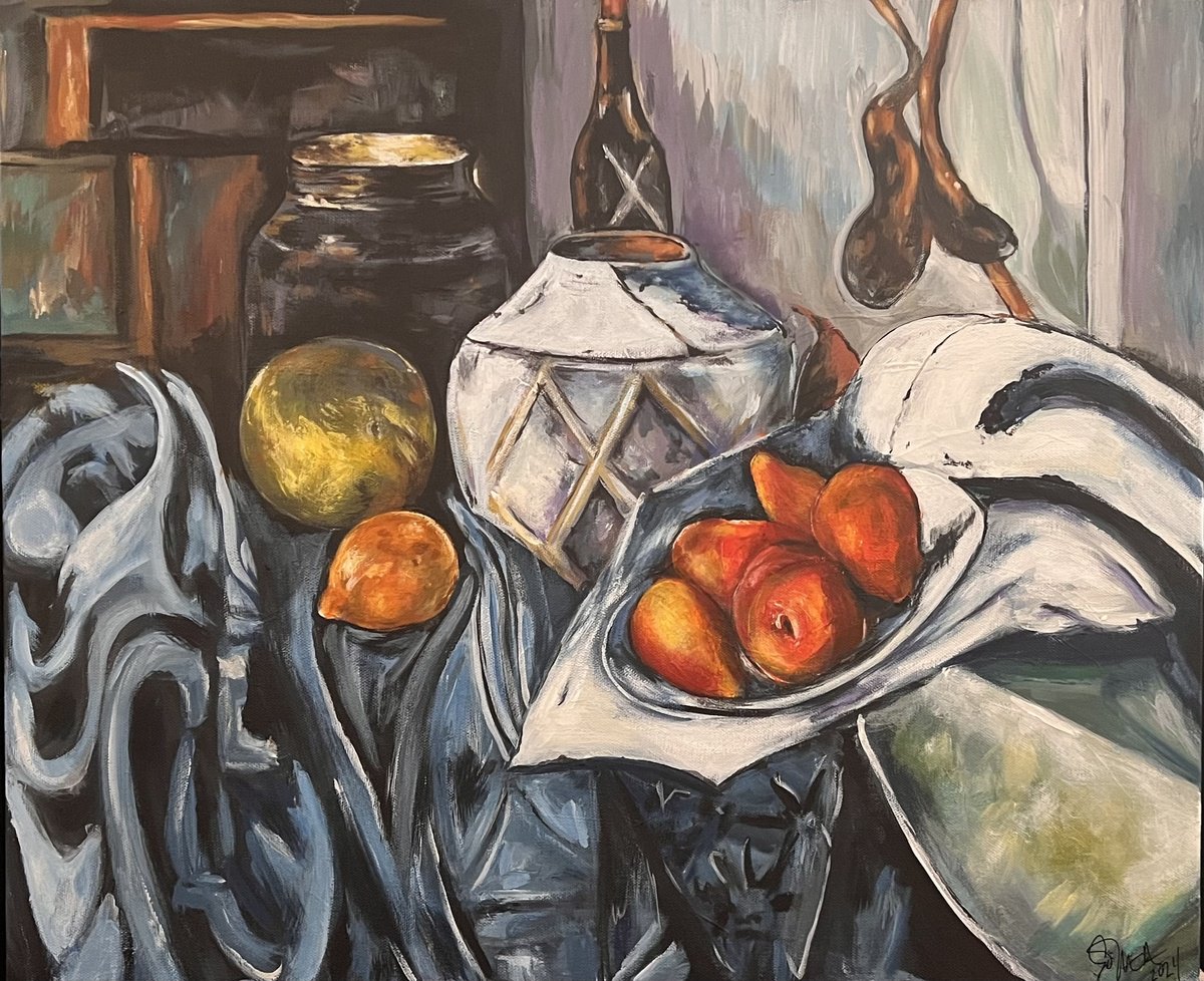 Impressionistic Still Life Acrylic Painting By Carolyn Shoemaker (Soma), 24 X 20, Cezanne Study, Original Artwork